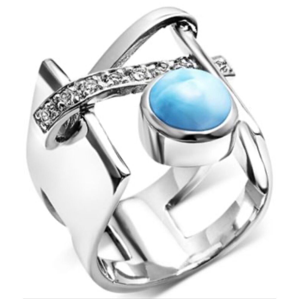 Marahlago Larimar Dante Sterling silver white topaz sculpture ring Sz 8